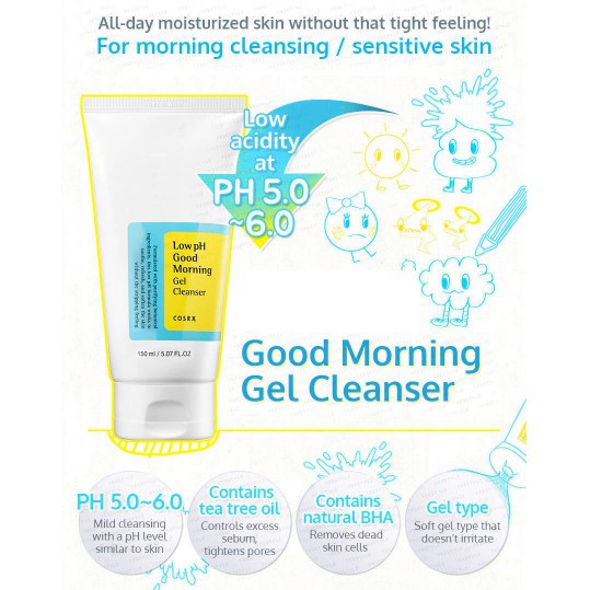 COSRX Low pH Good Morning Cleanser 150ml / 50 ml (Travel Size) / Salicylic Acid Gentle Cleanser - Original BPOM