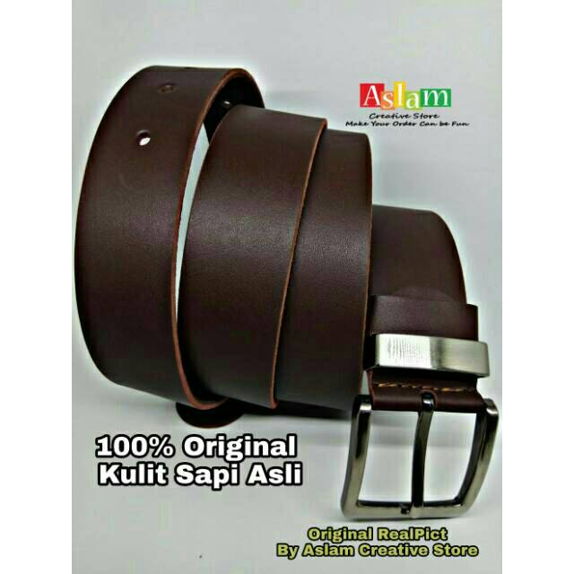 TERLARIS SABUK GESPER IKAT PINGGANG KULIT Asli Pria Cowok 501 Brown