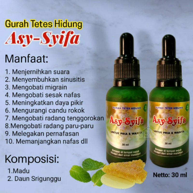 Gurah tetes hidung Asy-Syifa Darusyifa original untuk meringankan gangguan pernafasan