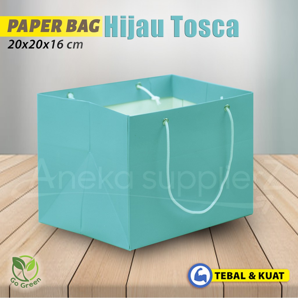 

Paper Bag Kue Cake Box - HIJAU TOSCA|20x20x16 (10pc)