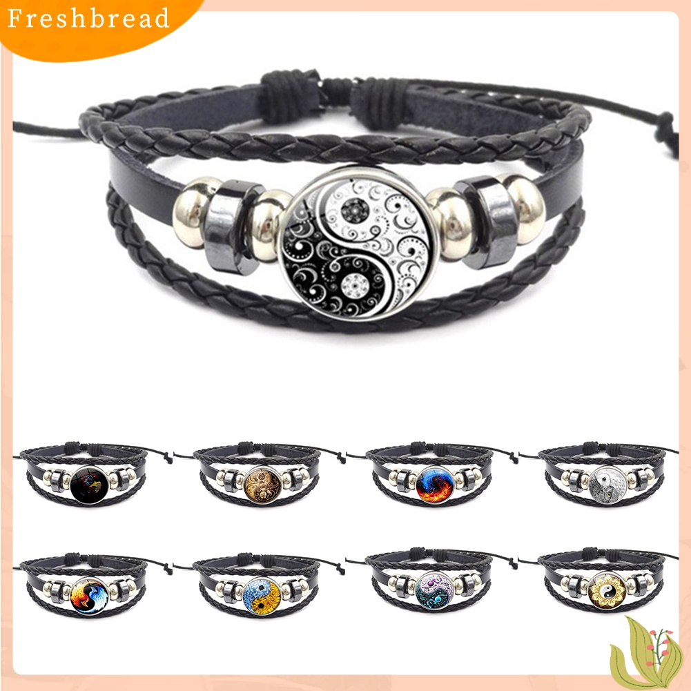 Terlaris Vintage Unisex Yin Yang Pattern Multi-layer Faux Leather Adjustable Bracelet