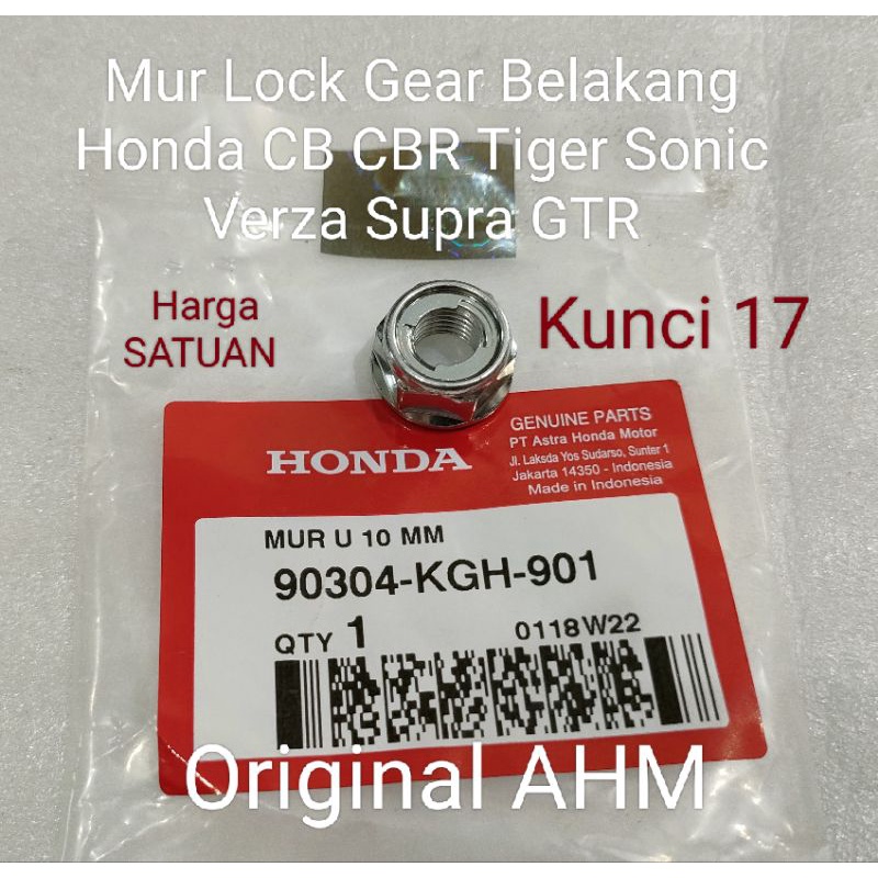 Mur Lock 10mm Gear Belakang Honda CB CBR Tiger Verza Sonic Supra GTR MegaPro FI Ori AHM 90304KGH901