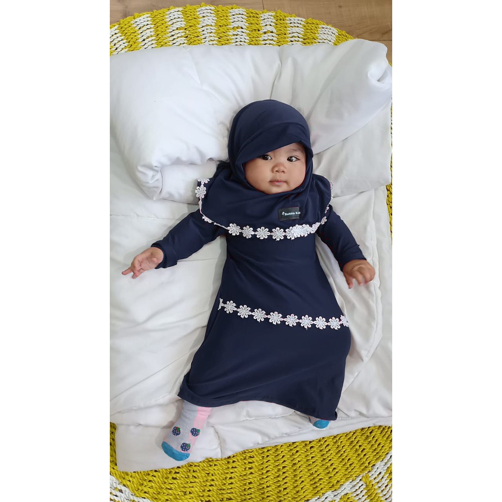 Gamis Hijab Renda Melati Bayi Balita Anak Perempuan Fashion Muslim Lucu Polos Katun 0-2 Tahun