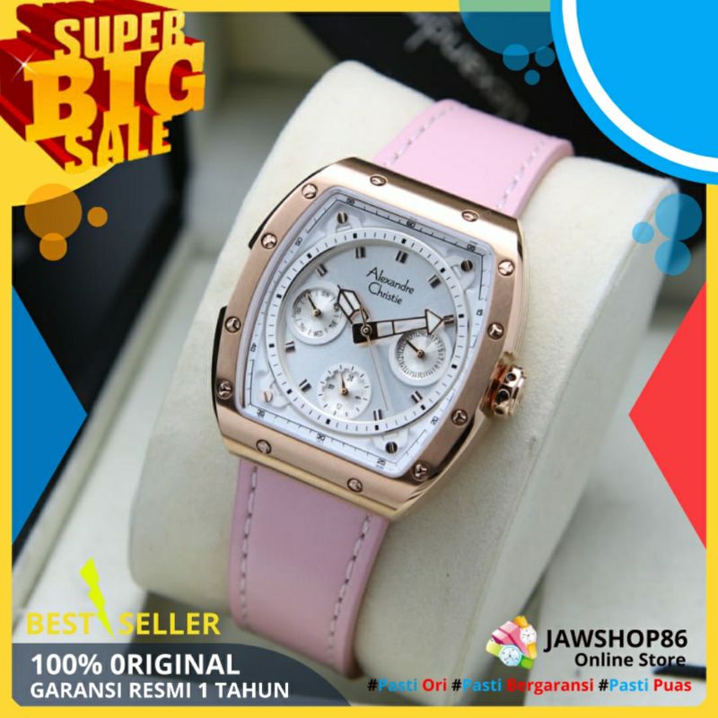 JAM TANGAN ALEXANDRE CHRISTIE WANITA ORIGINAL AC 6411 TERBARU MURAH ORI ANALOG TALI KULIT LEATHER  C