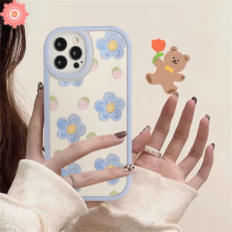 Soft Case Tpu Motif Lukisan Bunga Biru Untuk IPhone 11 7 8 6 6s Plus 12 13 Pro Max XS X XR XS Max SE 2020