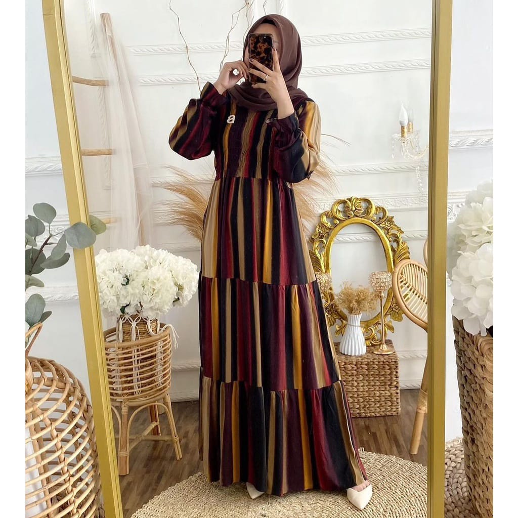 FATINA DRESS GAMIS MAXY PELANGI  GAMIS RAYON PREMIUM MOTUF SALUR