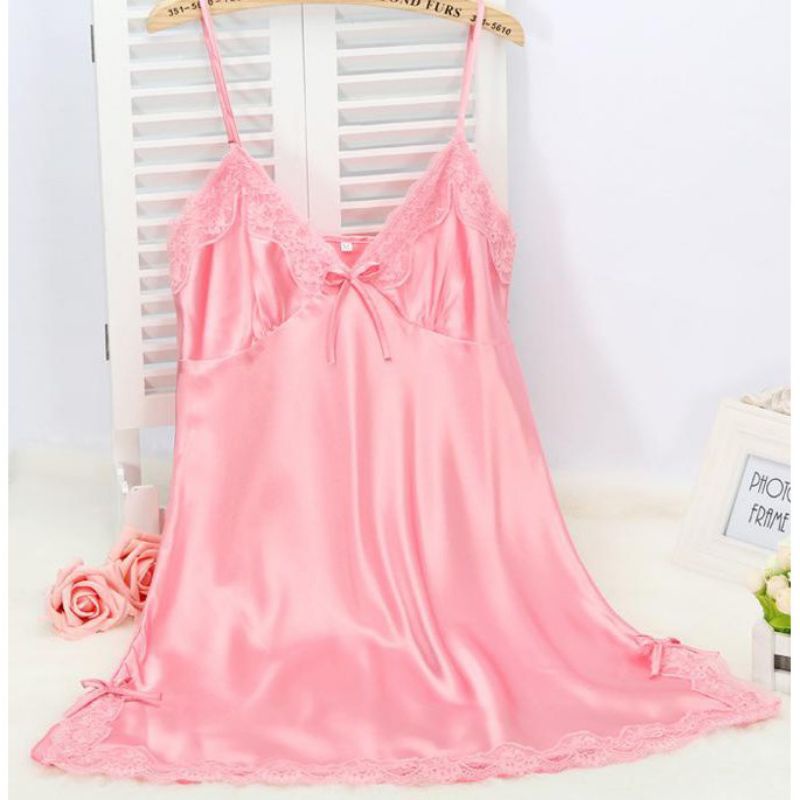 Baju Tidur Lingerie Sexy Satin Allsize Pink Merah Abu Biru