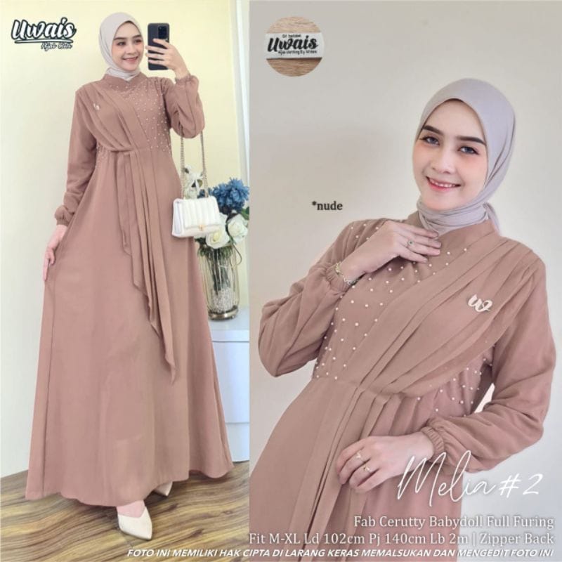 Melia #2 Dress Kondangan Baju Wanita Gamis Ceruty Babydoll Long Dress Muslim Fashion Wanita Gamis Pesta Mewah Elegan