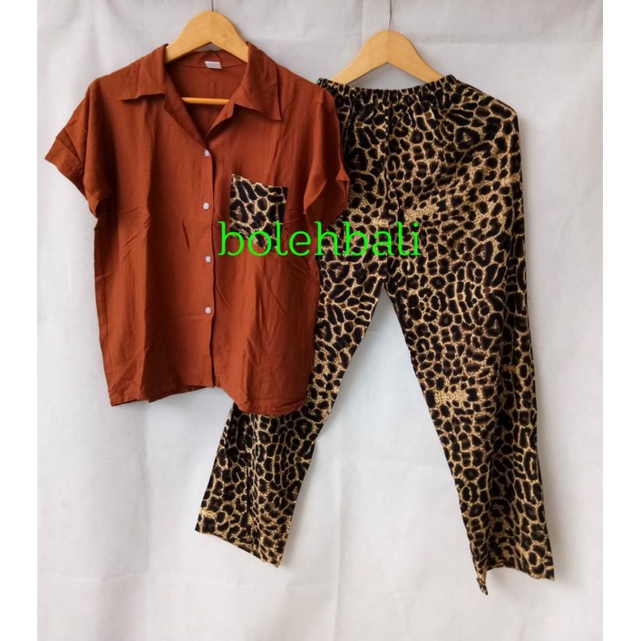 Piyama Dewasa Baju Tidur Baju Santai Motif Cleopard Asli Bali