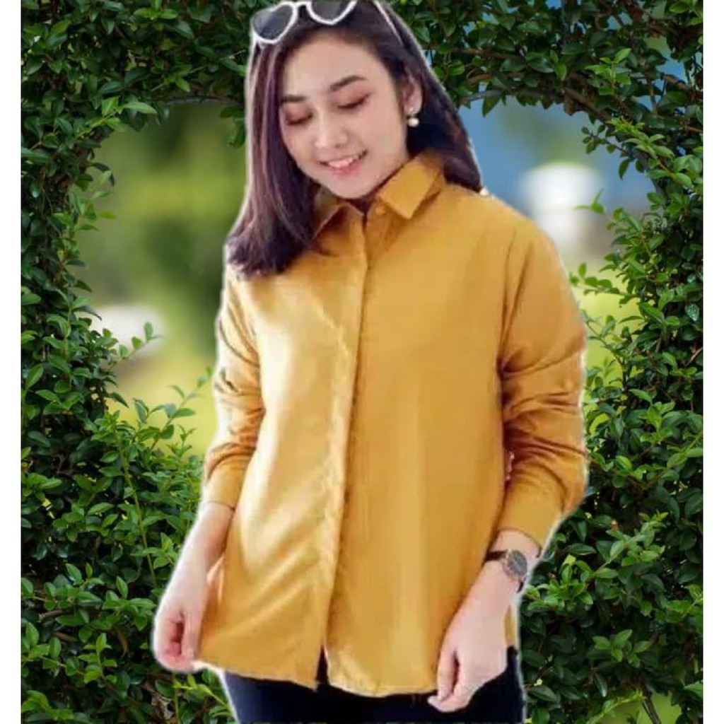 kemeja formal wanita  tangan panjang gold/ Kuning Kunyit