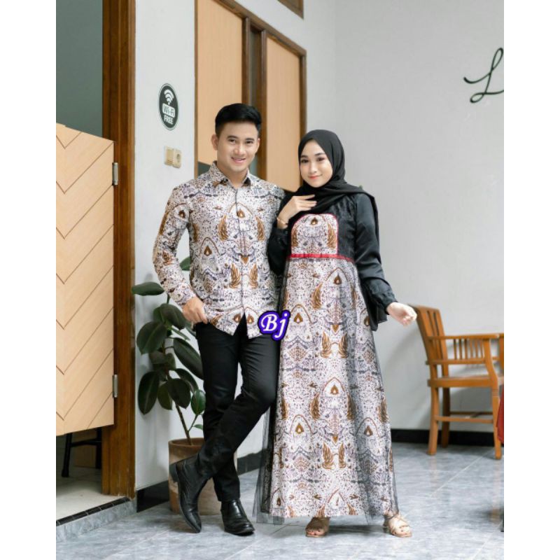 GAMIS BATIK KOMBINASI BROKAT TIARA BLACK N WHITE_BATIK JANNET