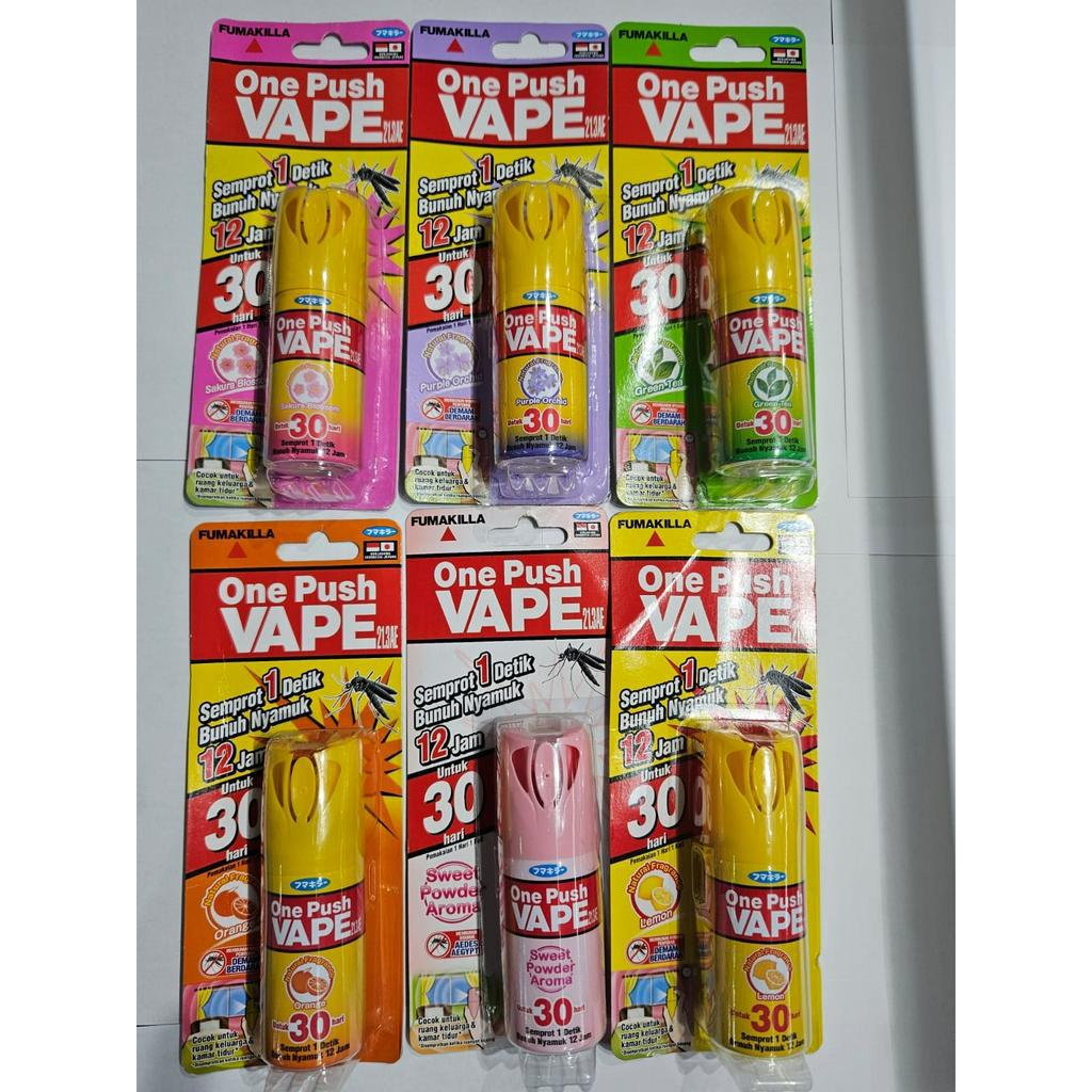 Vape Fumakilla One Push 30 Hari: Orange, Lemon, Green Tea, Sakura Blossom, Sweet Powder, Purple Orchid