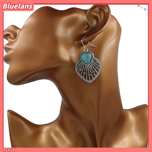 Anting Kait Gantung Desain Daun Hollow Hias Turquoise Gaya Bohemian Untuk Wanita