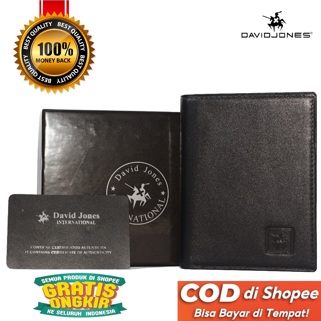 TOKOKOE - Dompet Pria model Berdiri bahan Kulit Premium Dompet Lipat dengan Kotak - David Jones 5101 Black