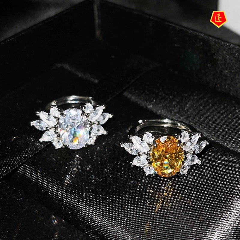 [Ready Stock]Inlaid Natural Topaz Yellow Diamond Ring