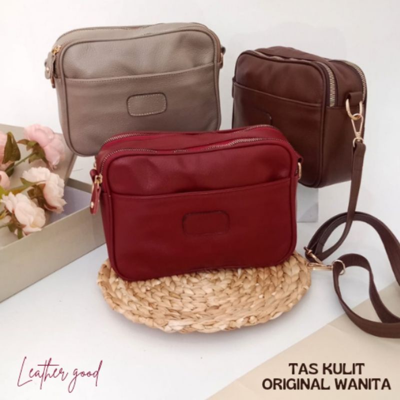 Tas Kulit Asli / Tas Kulit Wanita Original / Tas Selempang Papirut Asli Sukaregang Garut Original