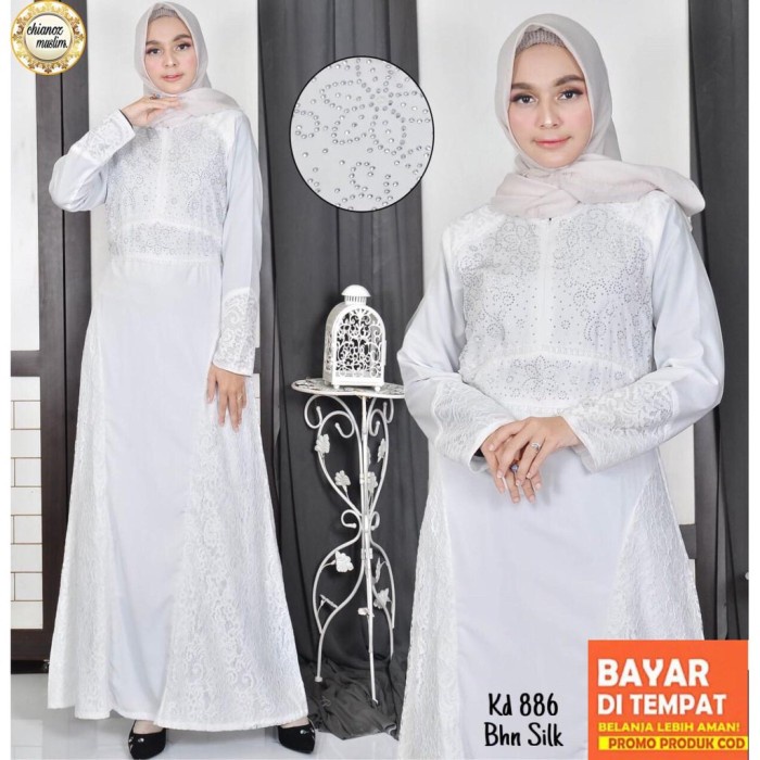 Sifon Busana Lebaran Fashion Gamis CHIANOZ 910 Wanita Pesta Putih Baju
