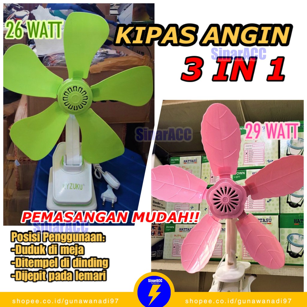 Kipas jepit kyzuku 3in1 26 Watt &amp; 29 Watt (Duduk /Jepit /Dinding) clip fan serbaguna 3 in 1 26w 29w