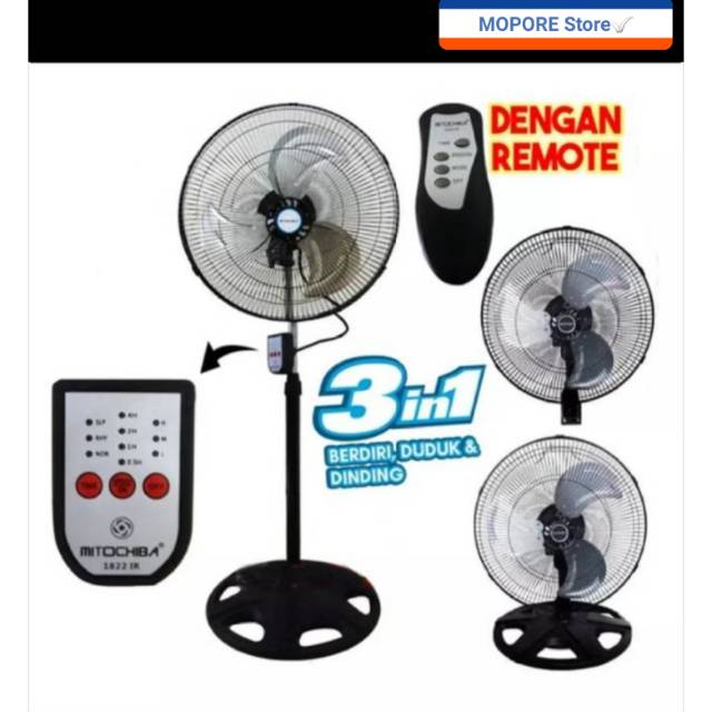 Kipas Angin BESI Remote MITOCHIBA 3in1 MT-1822JR/SR(Pakai Remote)Kwalitas Terbaik  motor 100% tembaga