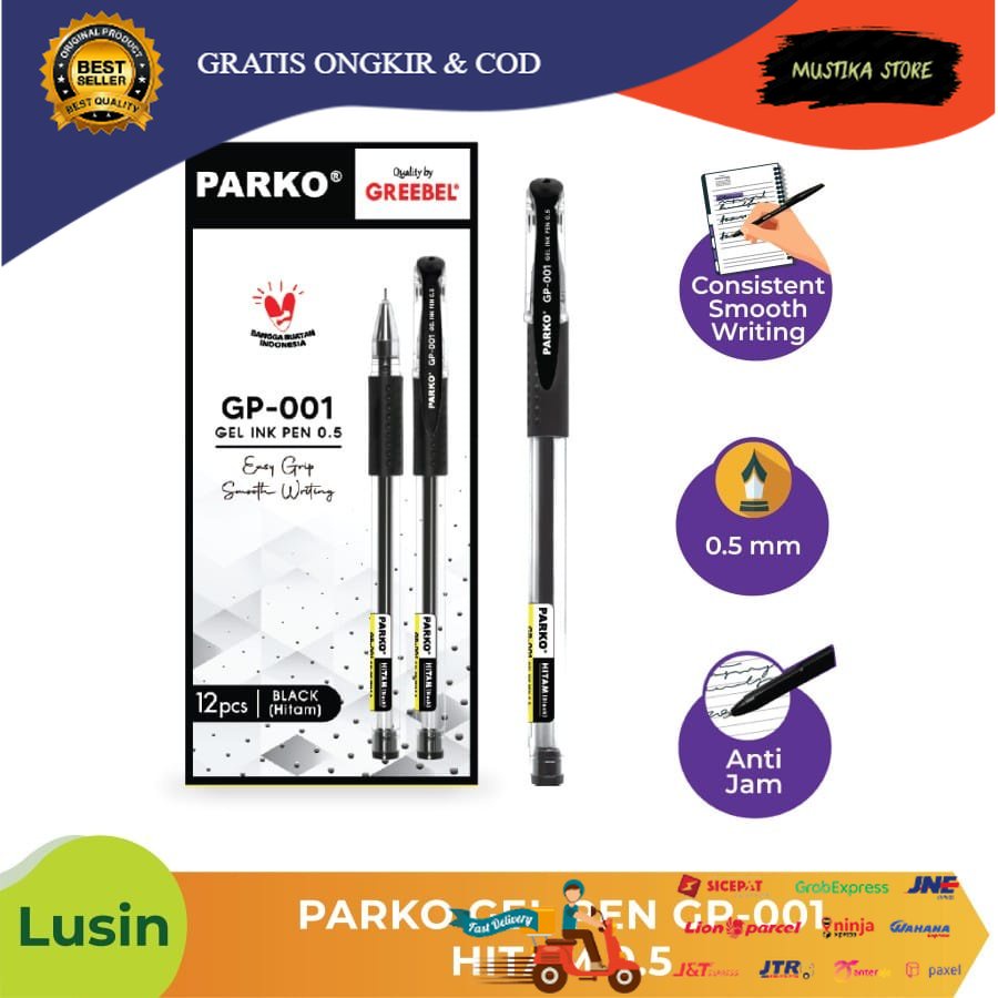 

PEN GEL ISI 12 PCS GREEBEL PARKO GEL PEN 0.5 GP-001 HITAM / BOLPEN GEL ISI 12