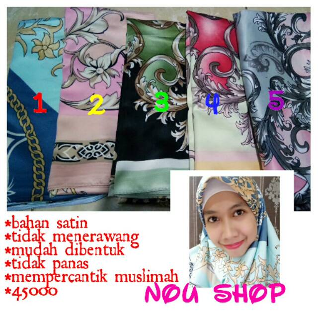 Hijab jilbab Kerudung Segi Empat Satin Adabia