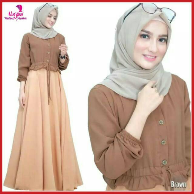 Baju gamis wanita terbaru model pesta kekinian moscrepe polos MEDINA MAXI LD100 2020 size L sya