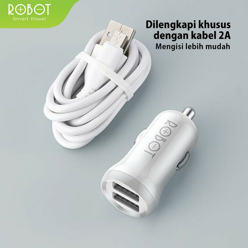 Charger Mobil Robot RT-C07 2.4A Car Charger Free Kabel Micro USB ORIGINAL