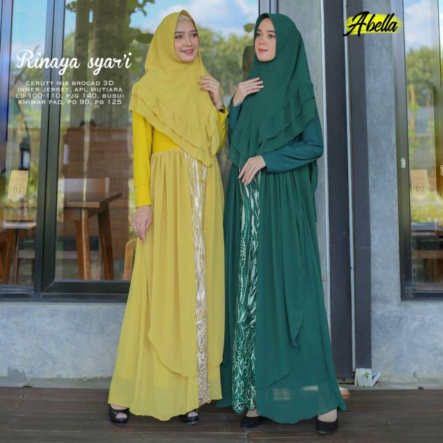 Rinaya set syari / gamis syari / setelan gamis dan jilbab syari