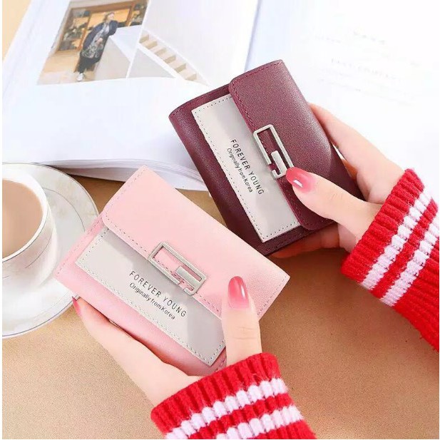 Dompet lipat Wanita Murah mini Kecil stylist hitam merah pink abu biru