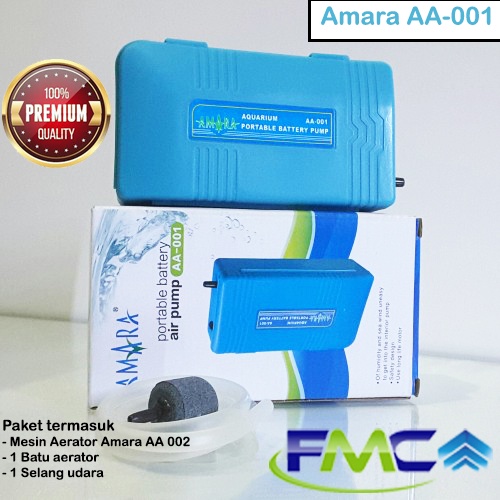 Aerator Aquarium Amara AA 001 DC Pompa Gelembung Udara Aquarium Oksigen Hidroponik 1 Lubang Paket Lengkap Portabel Portable Baterai Battery Airator Pump Batre Praktis Mudah Dibawa Aksesoris Ikan Murah