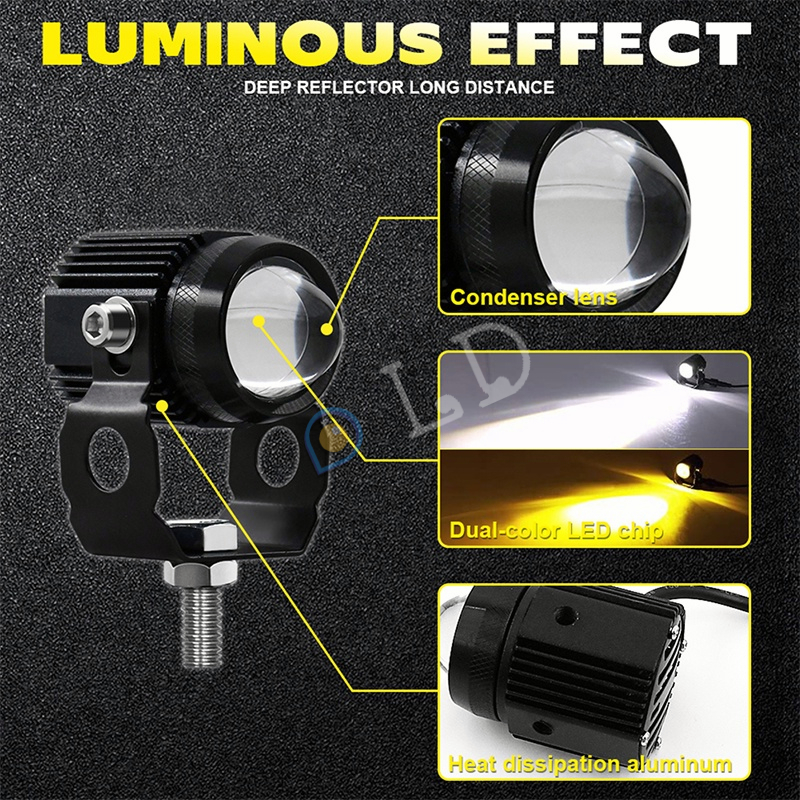 Grade A Dijamin TERANG Lampu Tembak Laser LED Mini 2 Warna High low Putih Kuning Waterproof Lampu Tembak Sorot Motor LED Laser D2 Foglamp Mini Projie Cree LED