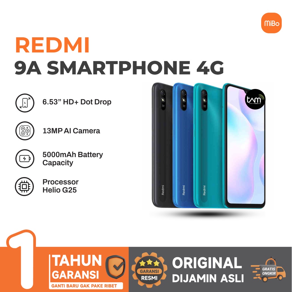 redmi 9a 3 32gb layar dotdrop 6 53  hd   baterai 5000mah  prosesor helio g25  13mp garansi resmi