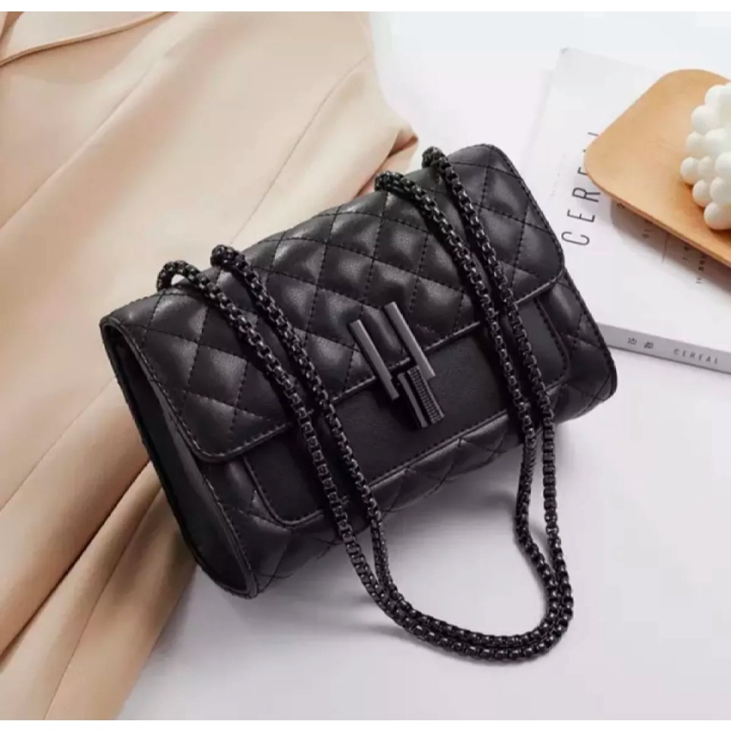 IDH Fashion TAS IMPORT PESTA HITAM WANITA KOREA RANTAI TA240B5 DIOCA KULIT FASHION BATAM MURAH SELEMPANG PREMIUM