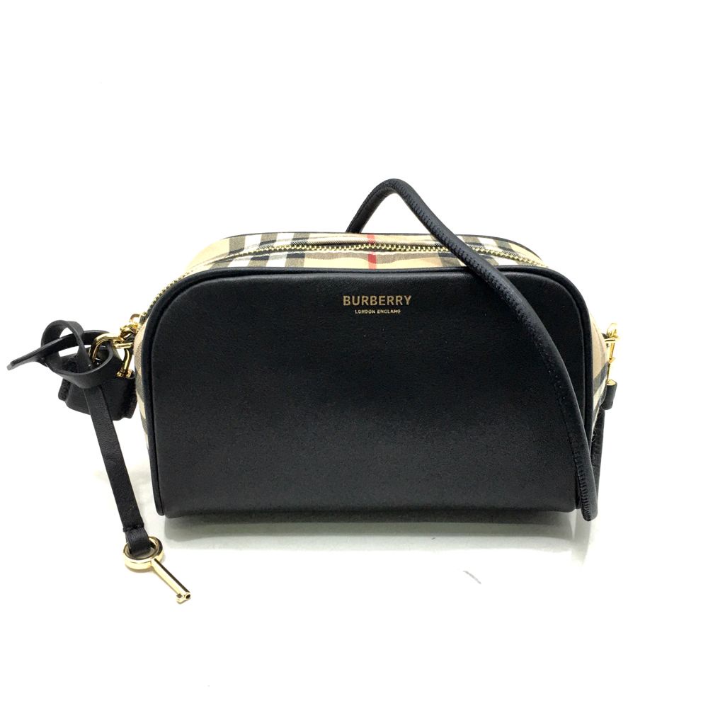 Burberry Leather and Vintage Check Half Cube Crossbody bag