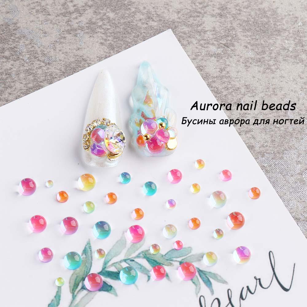 AUGUSTINA Agustinina Kuku Aurora Berlian Imitasi Fashion Flat Bottom Diamond Round Beads Design Ukuran Campur DIY Ornamen