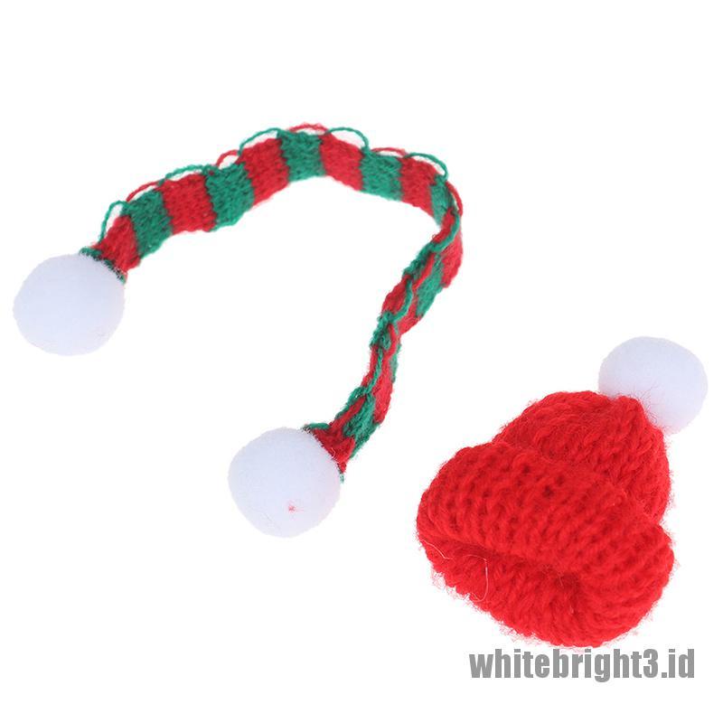 (white3) Miniatur Topi Natal + Syal Skala 1 / 6 1 / 12 Untuk Aksesoris Rumah Boneka