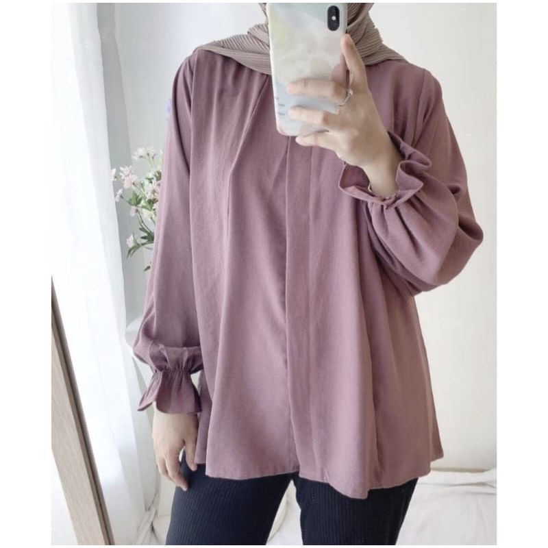 KENI BLOUSE RAYON CRINCLE AIRFLOW ATASAN WANITA POLOS LD 110 KERAH COLAR