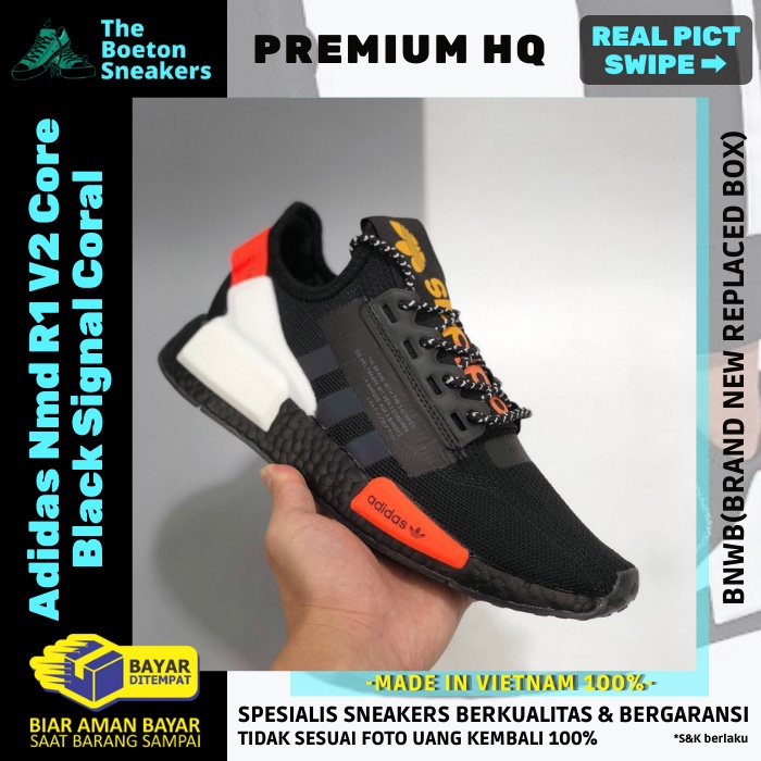Sepatu Pria Adidas Nmd R1 V2 Core Black Signal Coral Sneakers Cowok Sneaker Fashion Runing Import Pr