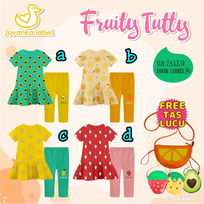 Set Tunik Fruity Tuty Jovanka Label 2-10 th Free Tas Buah