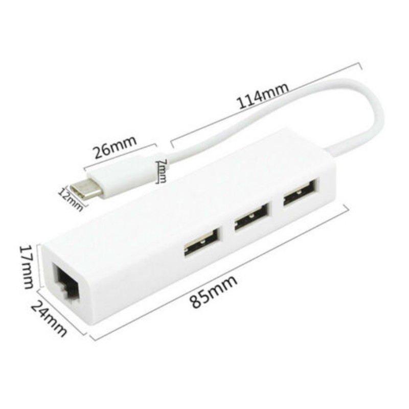 Adapter Hub Splitter Usb 3.1 10gbps Ethernet Lan Rj45 3 Port Usb-C Untuk Macbook / Pc