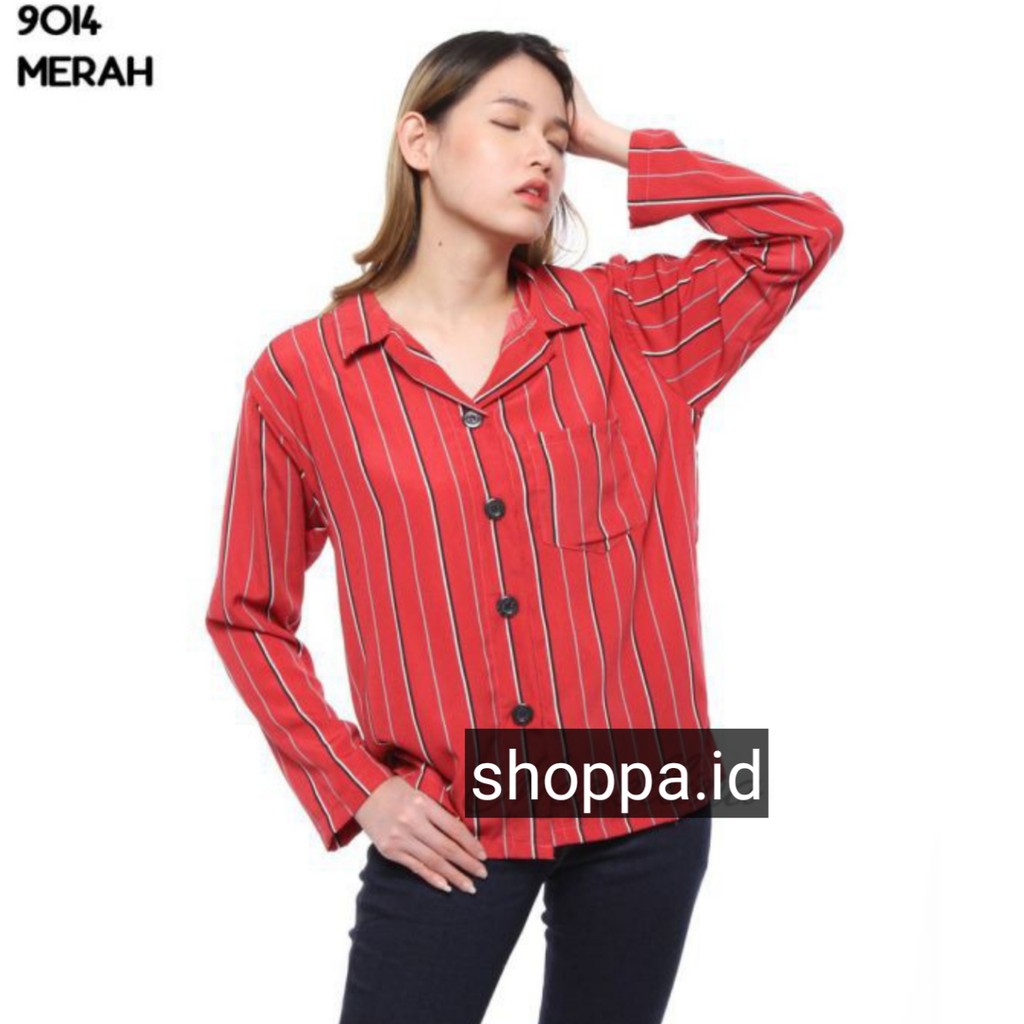 Kemeja Merah Wanita Baju Atasan Cewek Kemeja Kerja Wanita