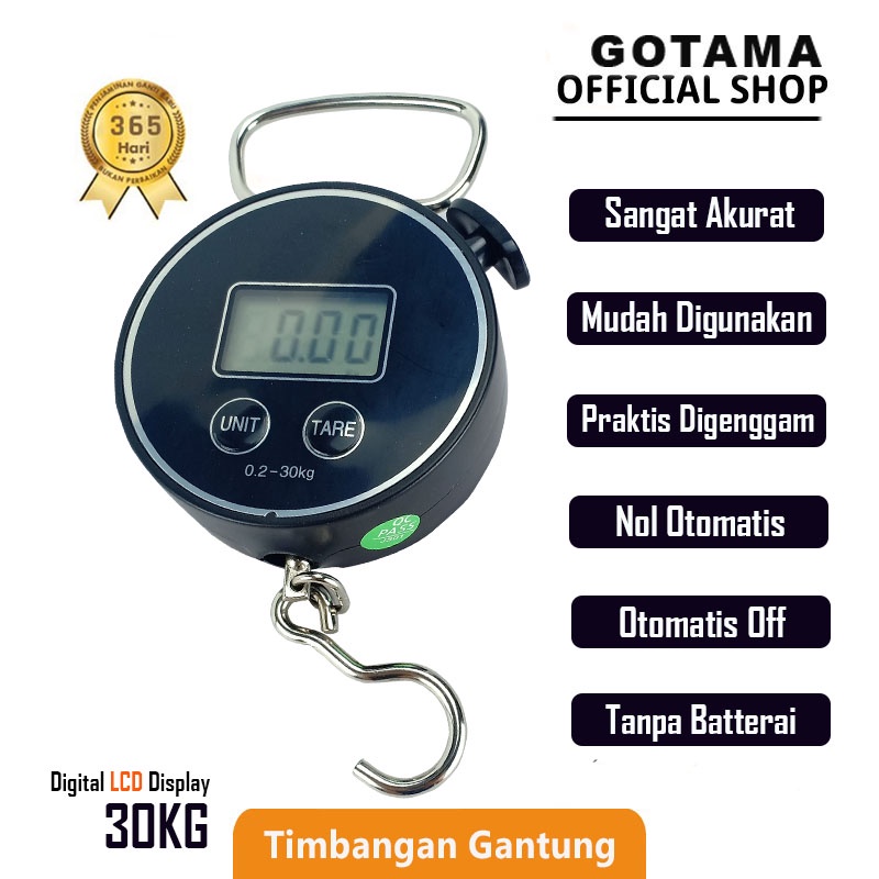 Gotama Timbangan Gantung Mini Digital Tanpa Baterai, Up 30kg /Garansi 1 Tahun