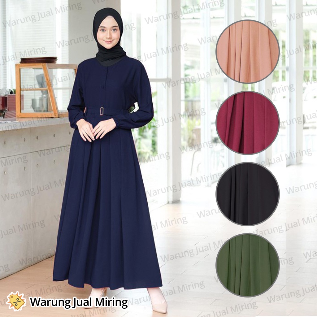 Baju Gamis MONITA Muslim Dress Lengan Panjang Bahan Kain Lemonskin Premium Katun Rayon Sabuk Belt Kancing Tangan Setelan Stelan Basic Polos Simple Pesta Kondangan Lebaran Syari Busui Wanita Perempuan Muslimah Cewek Cewe Dewasa Terbaru Size Jumbo L XL XXL