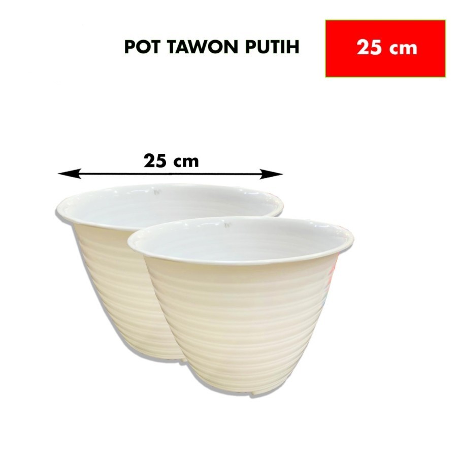 Pot Bunga dan Tanaman Plastik Putih Tawon 25 cm / Pot Kembang Lusinan Murah