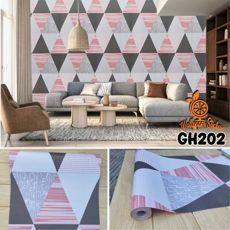 Wallpaper Dinding 3D Stiker Dinding Aesthetic Wallpaper Stiker Dinding Ruangan, Wallpaper Dinding Segitiga Abu-Stiker segitiga pink