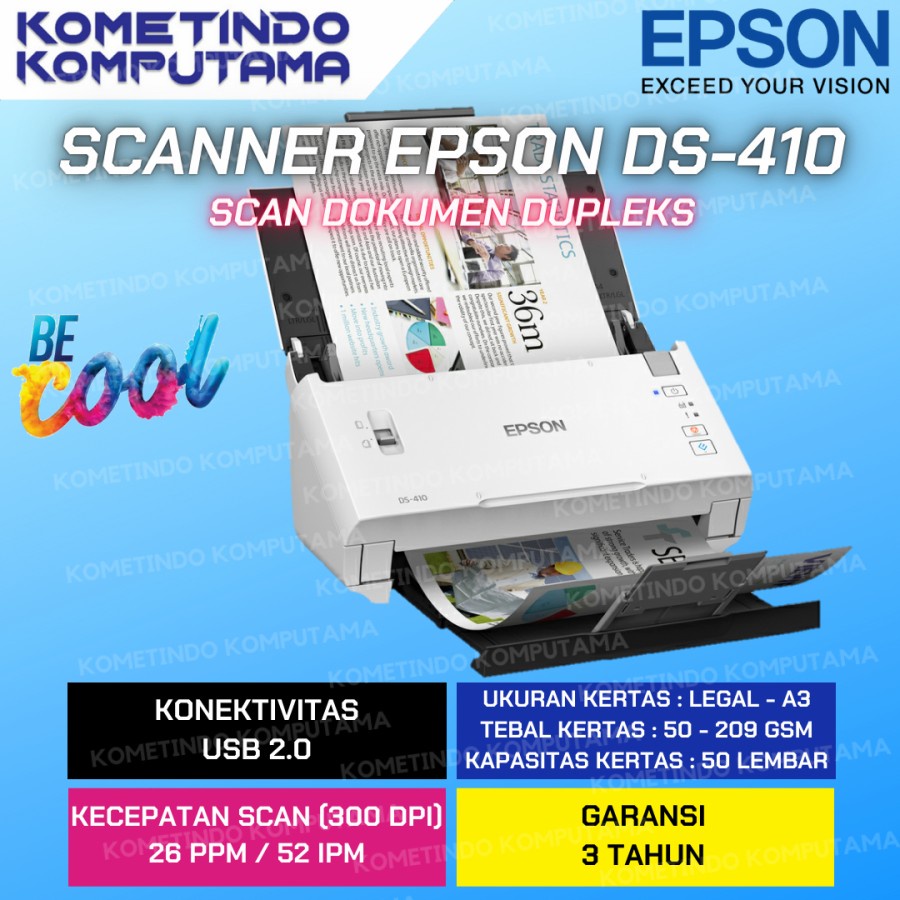 Epson WorkForce DS-410 A4 Duplex Sheet-fed Document Scanner / A4 Duplex Sheet Fed Colour Scanner DS410