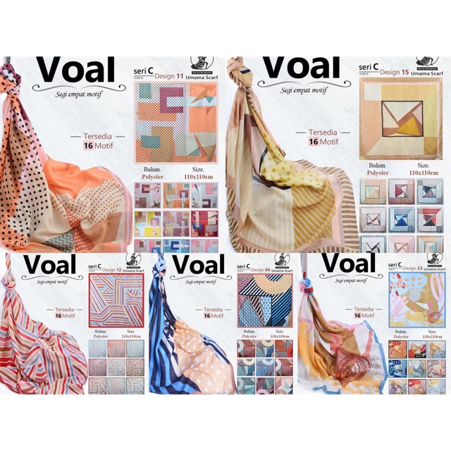 VOAL/PANAMA/OSAKA/BETTY MOTIF Umama Jilbab Hijab Kerudung Scraf Segi Empat SegiEmpat Square Printed