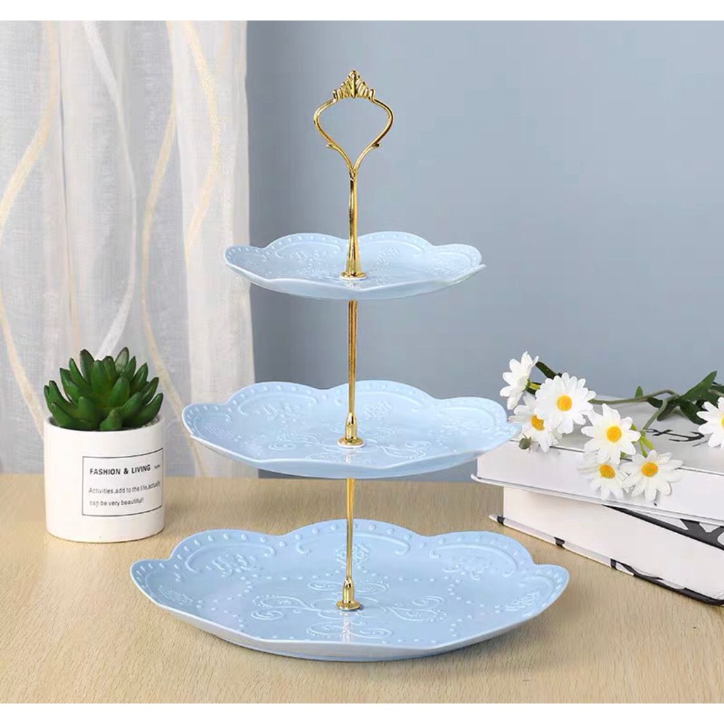 Piring 3 tier / Rak Tempat Kue 3 Tingkat / Piring Saji 3 susun / cupcake holder / tempat hidangan biskuit bertingkat / piring hidangan kue buah permen cookies / piring hidangan serbaguna ulang tahun pesta tamu arisan