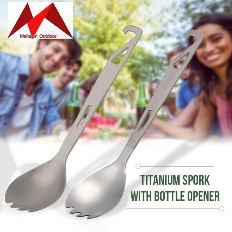 Sendok titanium bergerigi garpu spork with opener bottle ultralight