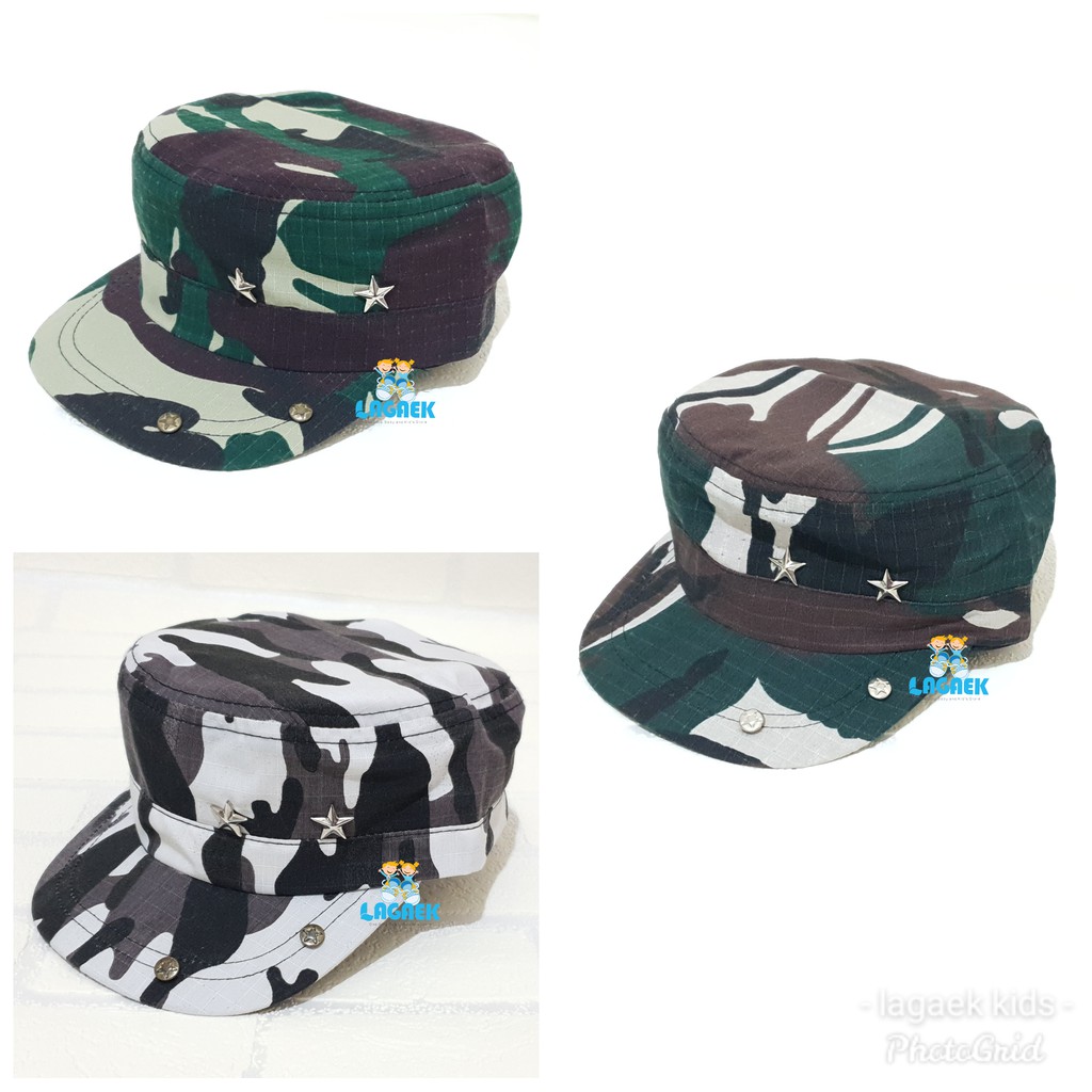 Topi Anak Army Laki Laki Loreng Usia 1 2 3 Tahun Keren Velcro - Topi Anak Keren Banyak Motif Bisa Pilih